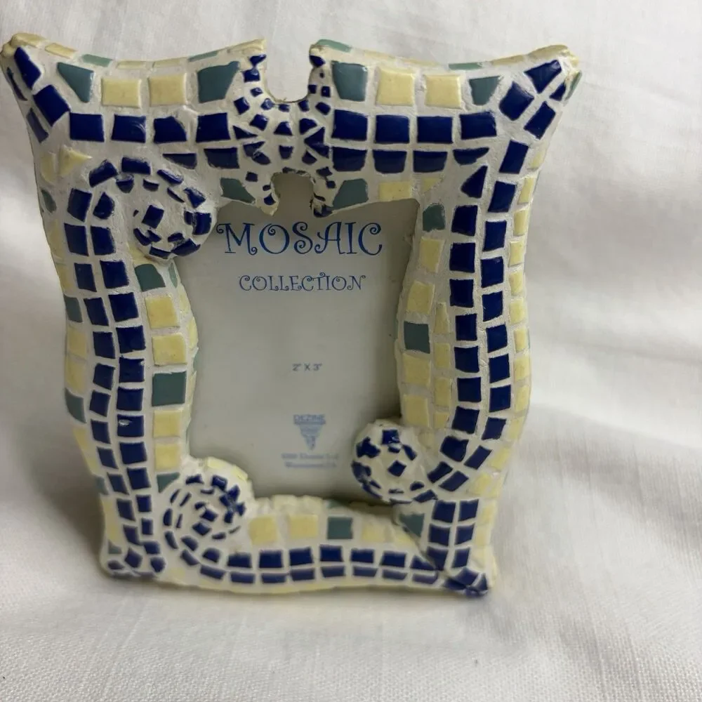 Vintage Mosaic 2x3 Photo Frame Hand Painted Spiral Design Easel Back